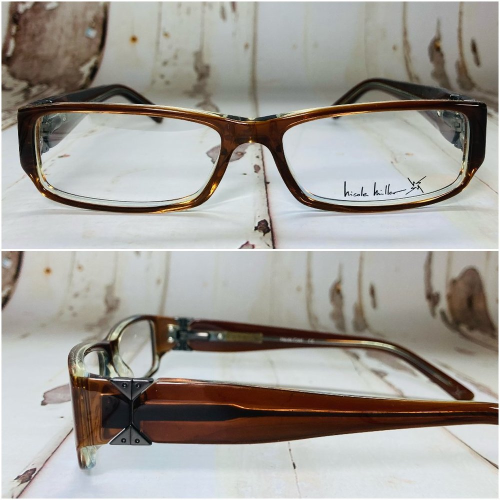 Nicole Miller Rectangular Brown Eyeglasses Frames NWOT